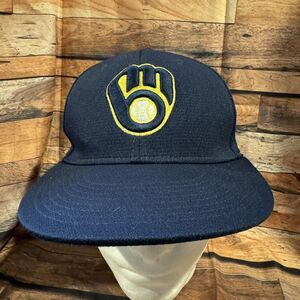 Milwaukee Brewers Navy Blue Ball-In-Glove Logo Baseball Cap Hat Adjustable MLB